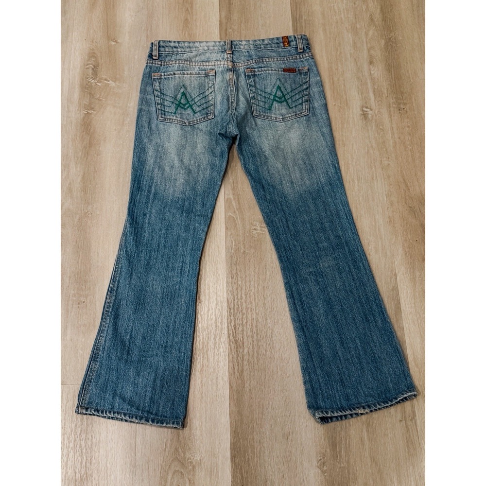 Vintage 7 For All Mankind A Pocket Jeans Green Embroidered Sz 29 Y2K Low Rise